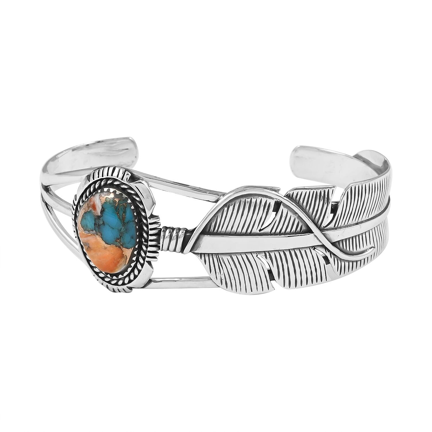 Santa Fe Style Spiny Turquoise Cuff Bracelet in Sterling Silver (6.50 In) 7.00 ctw