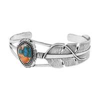 Santa Fe Style Spiny Turquoise Cuff Bracelet in Sterling Silver (6.50 In) 7.00 ctw