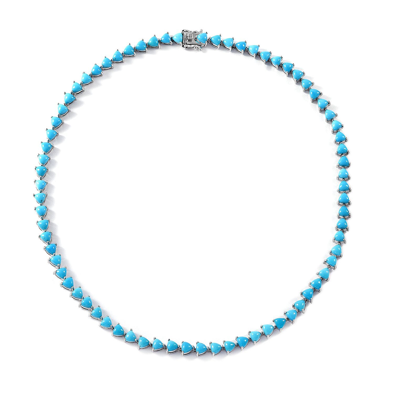 Premium Sleeping Beauty Turquoise Tennis Necklace 18 Inches in Platinum Over Sterling Silver 32.50 ctw (Del. in 5-7 Days)