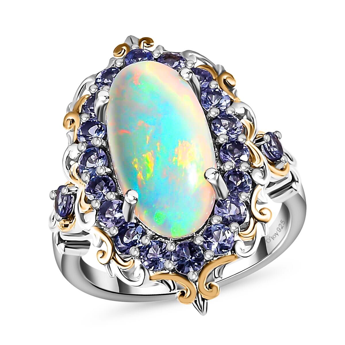Premium Ethiopian Welo Opal and Tanzanite Ring in Vermeil YG and Platinum Over Sterling Silver 4.75 ctw