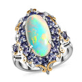 Premium Ethiopian Welo Opal and Tanzanite Ring in Vermeil YG and Platinum Over Sterling Silver 4.75 ctw - Sticky add to cart bar
