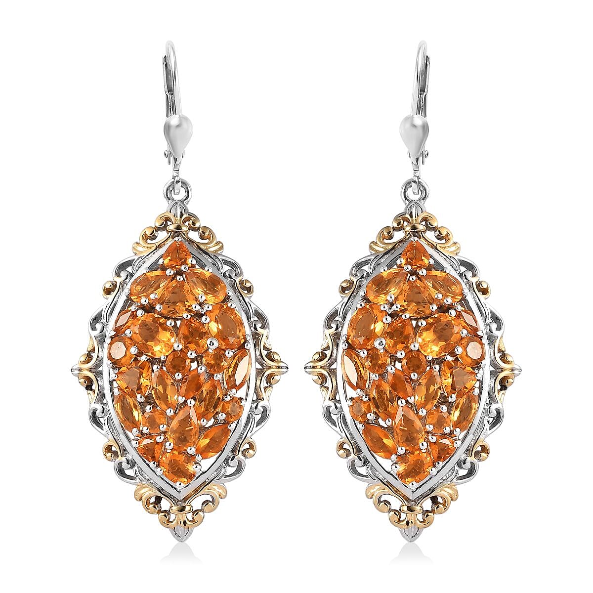 Salamanca Fire Opal Lever Back Earrings in Vermeil Yellow Gold and Platinum Over Sterling Silver 5.10 ctw