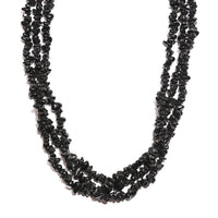 Black Tourmaline Chips 3 Row Necklace 20 Inches in Sterling Silver 560.00 ctw