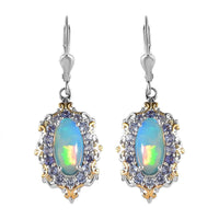Premium Ethiopian Welo Opal and Tanzanite Lever Back Earrings in Vermeil YG and Platinum Over Sterling Silver 4.25 ctw