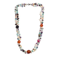Multi Agate, Multi Gemstone Beaded Necklace 20 Inches in Sterling Silver 320.00 ctw