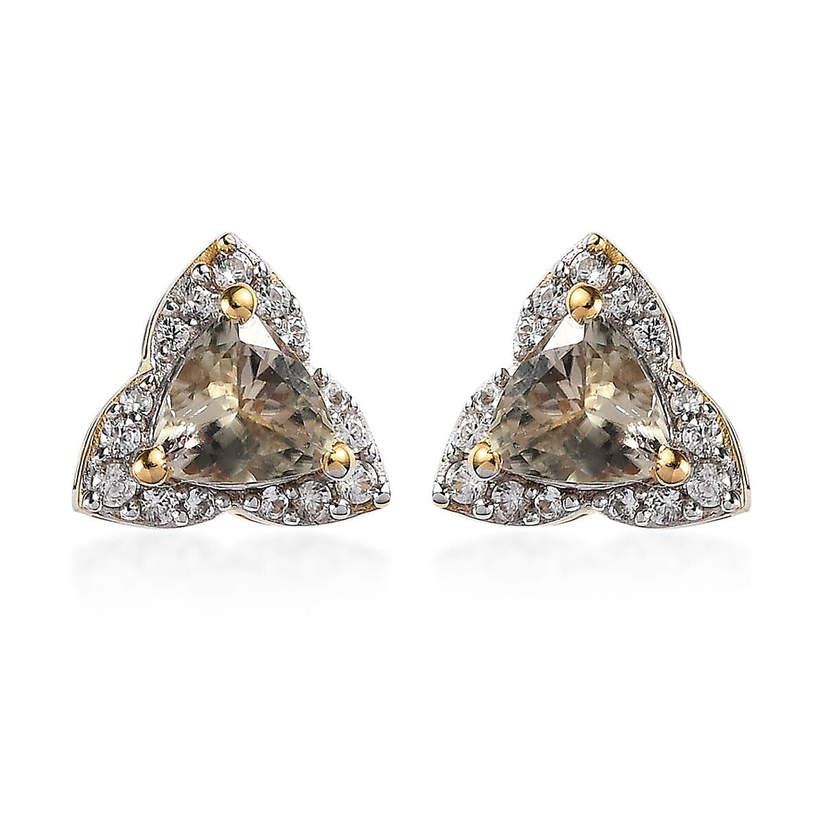 AAA Turkizite and White Zircon Stud Earrings in Vermeil Yellow Gold Over Sterling Silver 1.35 ctw