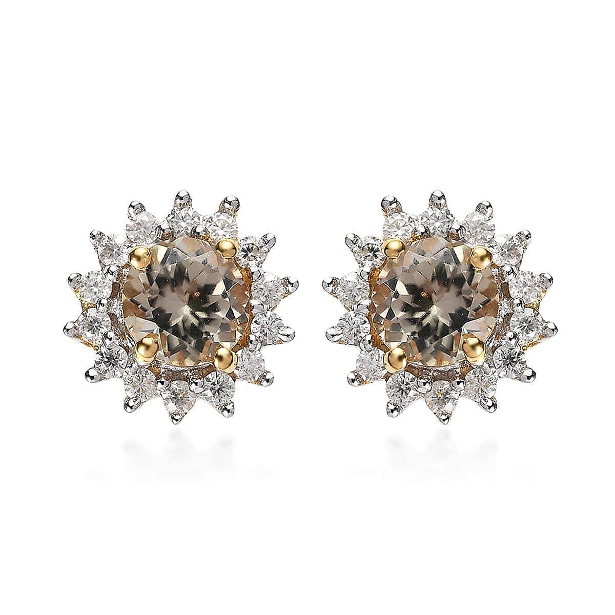 AAA Turkizite and Moissanite Sunburst Stud Earrings in Vermeil Yellow Gold Over Sterling Silver 1.60 ctw