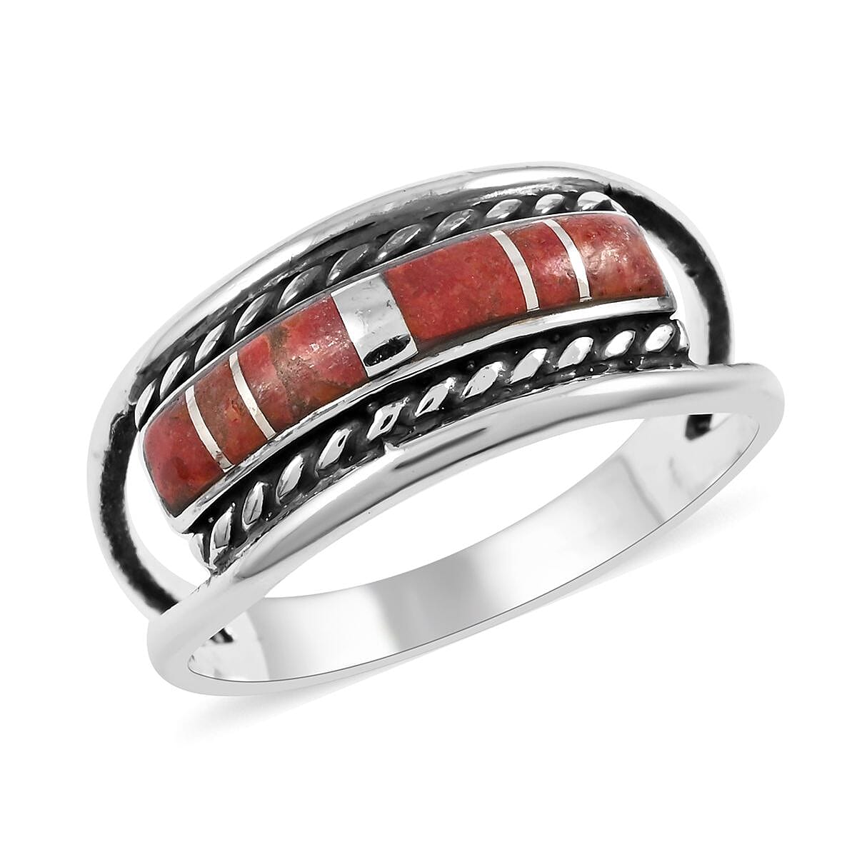 Santa Fe Style Plum Coral Ring in Sterling Silver 2.75 ctw