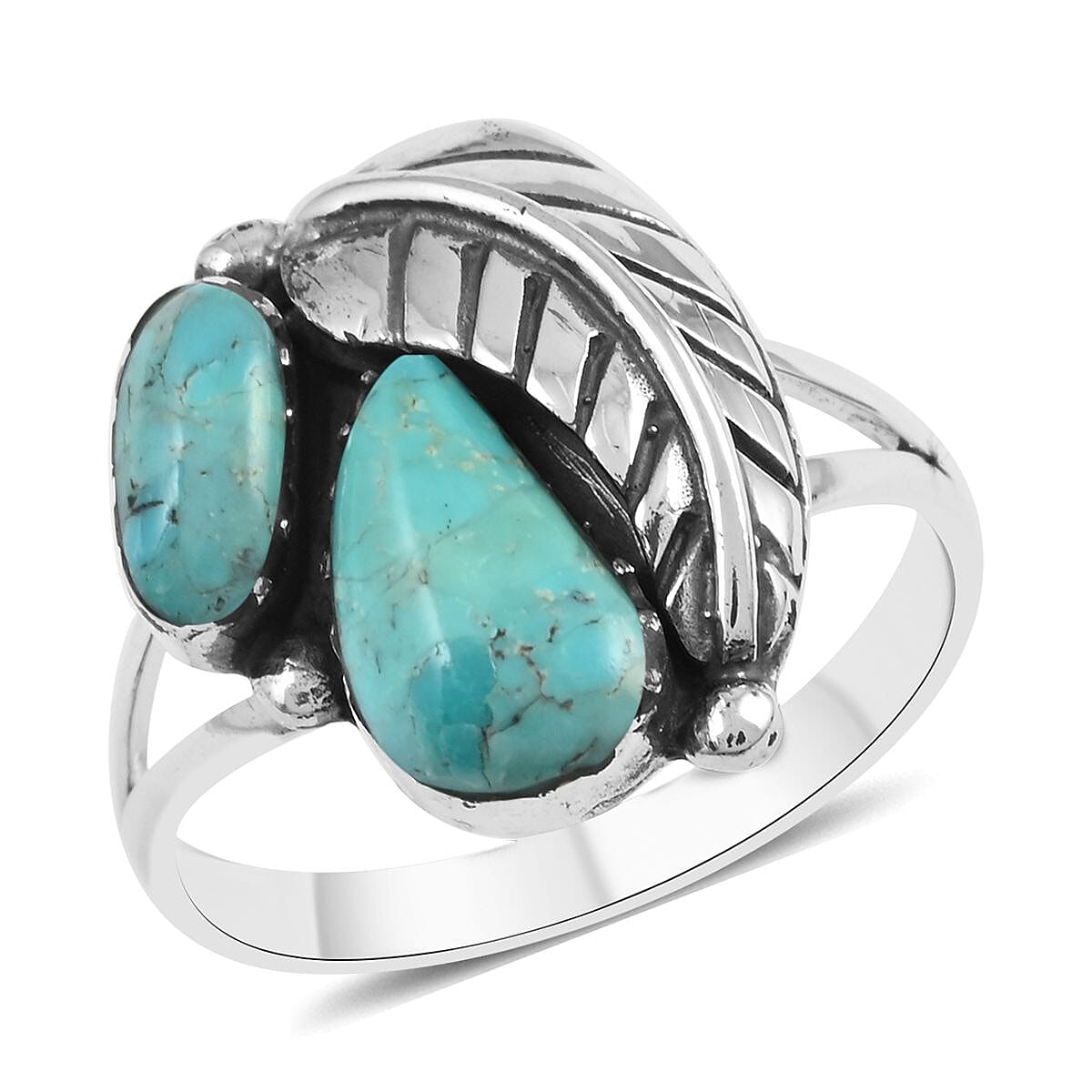 Santa Fe Style Kingman Turquoise Ring in Sterling Silver (Size 10.0) 1.50 ctw
