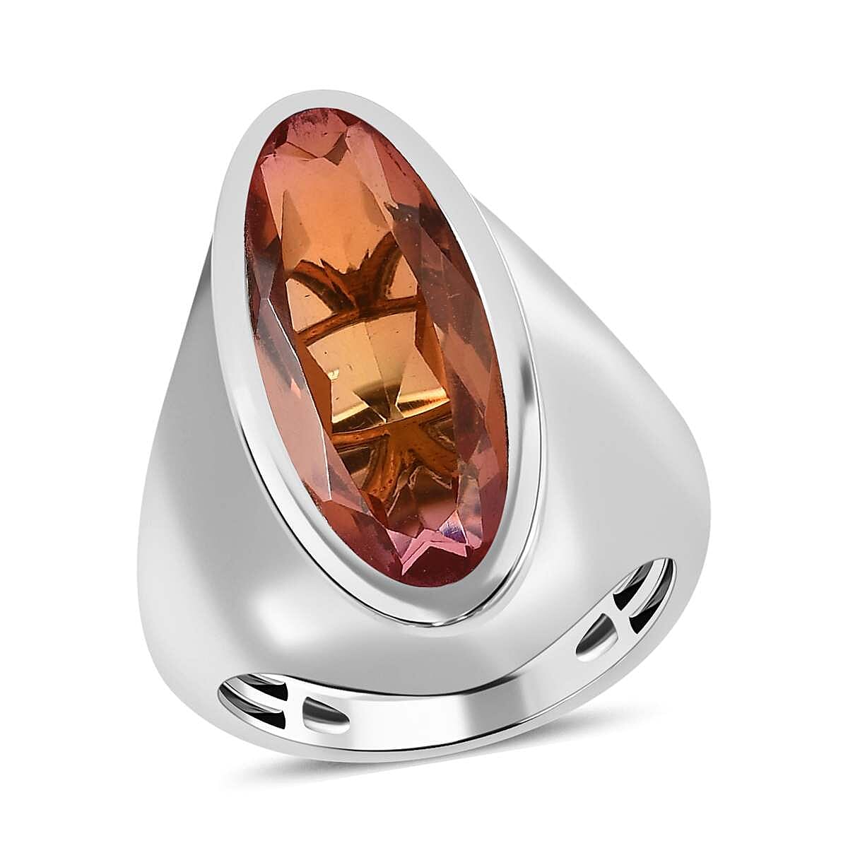Padparadscha Quartz (Triplet) 8.00 ctw Ring in Platinum Over Sterling Silver (Size 6.5)