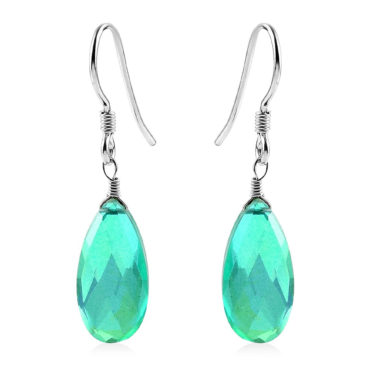 Peacock Quartz (Triplet) Dangle Earrings in Sterling Silver 12.65 ctw