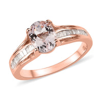 Pink Morganite and Diamond Ring in Vermeil Rose Gold Over Sterling Silver 1.25 ctw (Del. In 5-7 Days)