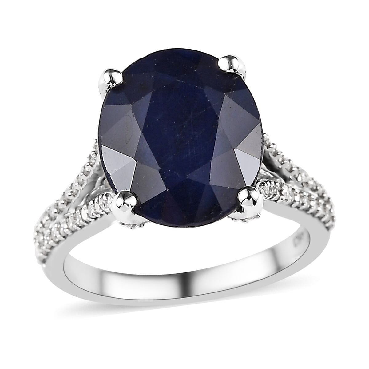 Madagascar Blue Sapphire (DF) and Moissanite Ring in Platinum Over Sterling Silver 6.30 ctw