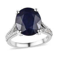 Madagascar Blue Sapphire (DF) and Moissanite Ring in Platinum Over Sterling Silver 6.30 ctw
