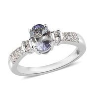 Peacock Tanzanite and White Zircon Ring in Platinum Over Sterling Silver (Size 10.0) 1.00 ctw