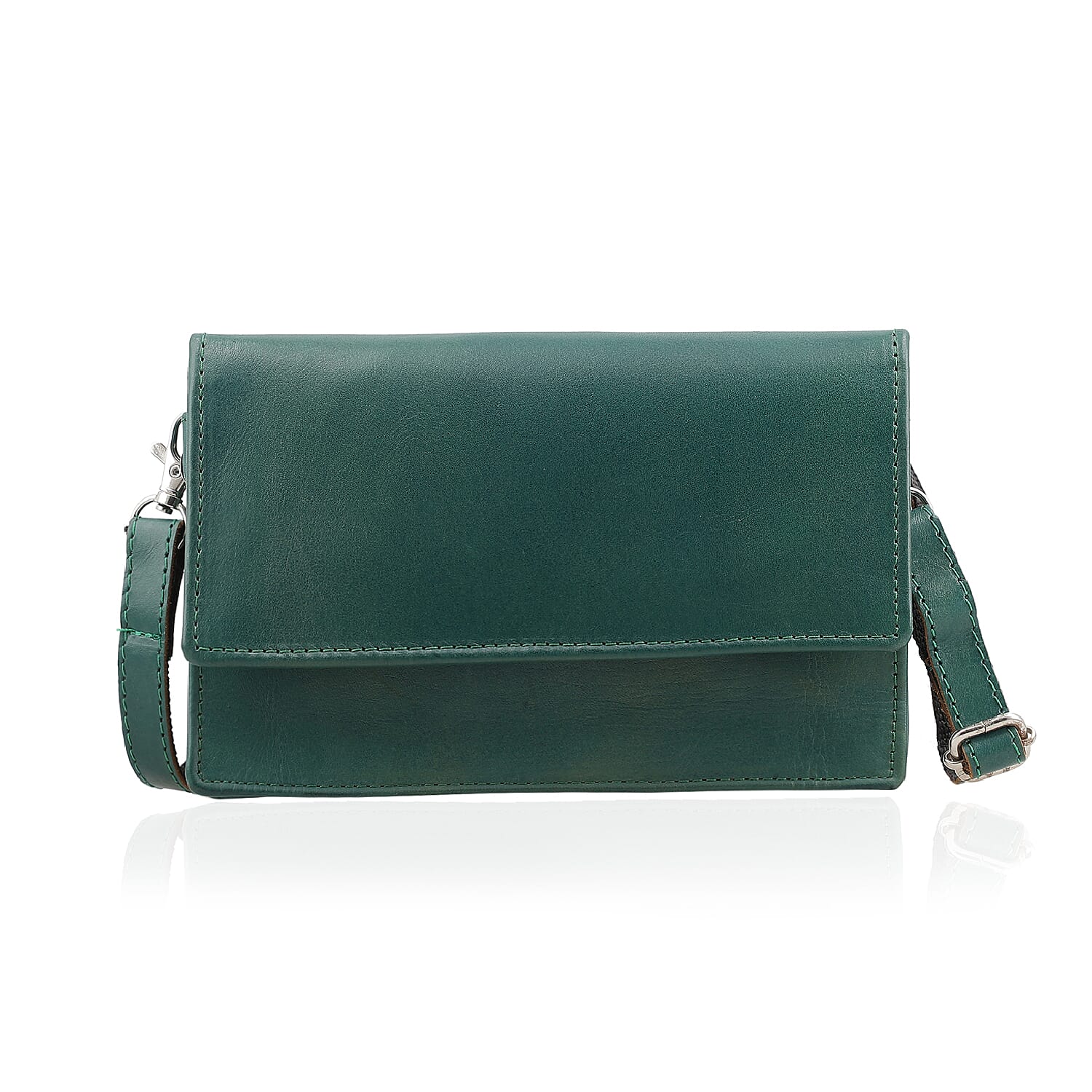 RFID Protected Genuine Leather Mobile Phone Crossbody Wallet Size: 7.4(L)x1(W)x4.5(H) Inches Color: Dark Green