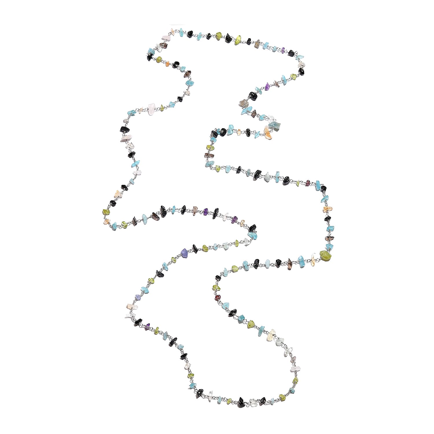 Multi Gemstone Beaded Necklace 48 Inches in Sterling Silver 97.10 ctw