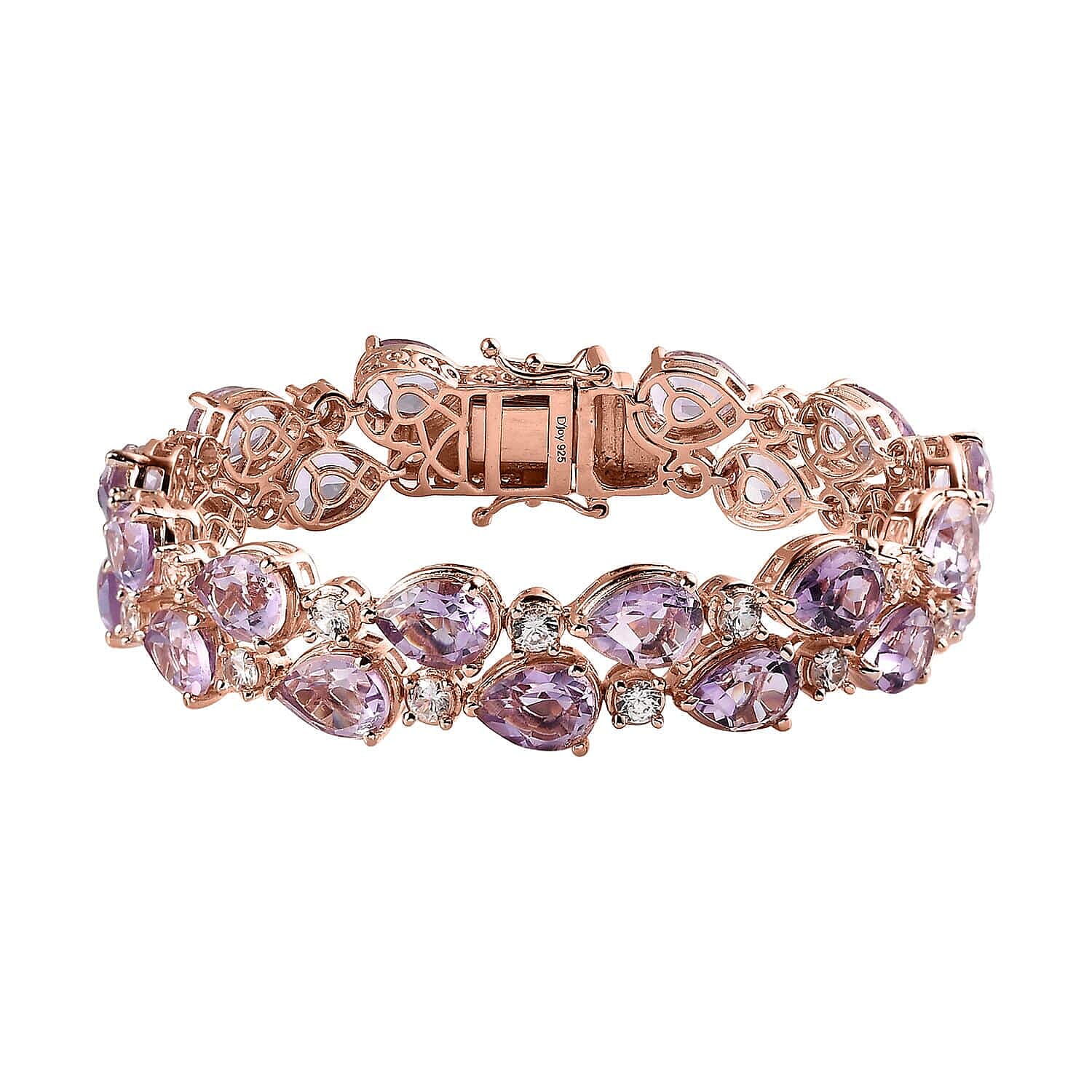 AAA Rose De France Amethyst and White Zircon Bracelet Vermeil Rose Gold Over Sterling Silver (6.50 In) 28.75 ctw
