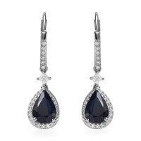 Madagascar Blue Sapphire (DF) and Moissanite Lever Back Earrings in Platinum Over Sterling Silver 4.90 ctw