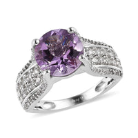 AAA Rose De France Amethyst and White Zircon Bridge Ring in Platinum Over Sterling Silver 3.25 ctw