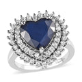 Madagascar Blue Sapphire (DF) and White Zircon Heart Shape Ring in Platinum Over Sterling Silver 5.25 ctw - Sticky add to cart bar