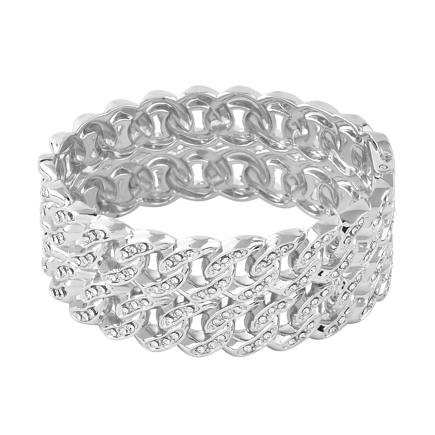 White Austrian Crystal Bangle Bracelet in Silvertone (6.50 In)