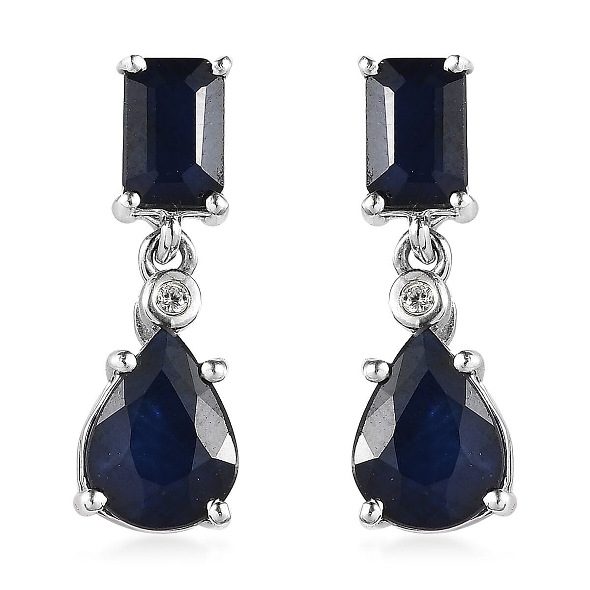 Madagascar Blue Sapphire (DF) and White Zircon Drop Earrings in Platinum Over Sterling Silver 3.90 ctw
