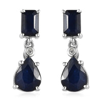 Madagascar Blue Sapphire (DF) and White Zircon Drop Earrings in Platinum Over Sterling Silver 3.90 ctw