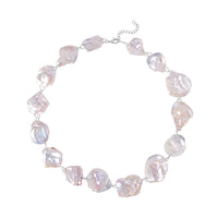 White Keshi Pearl Necklace 18 Inches in Rhodium Over Sterling Silver