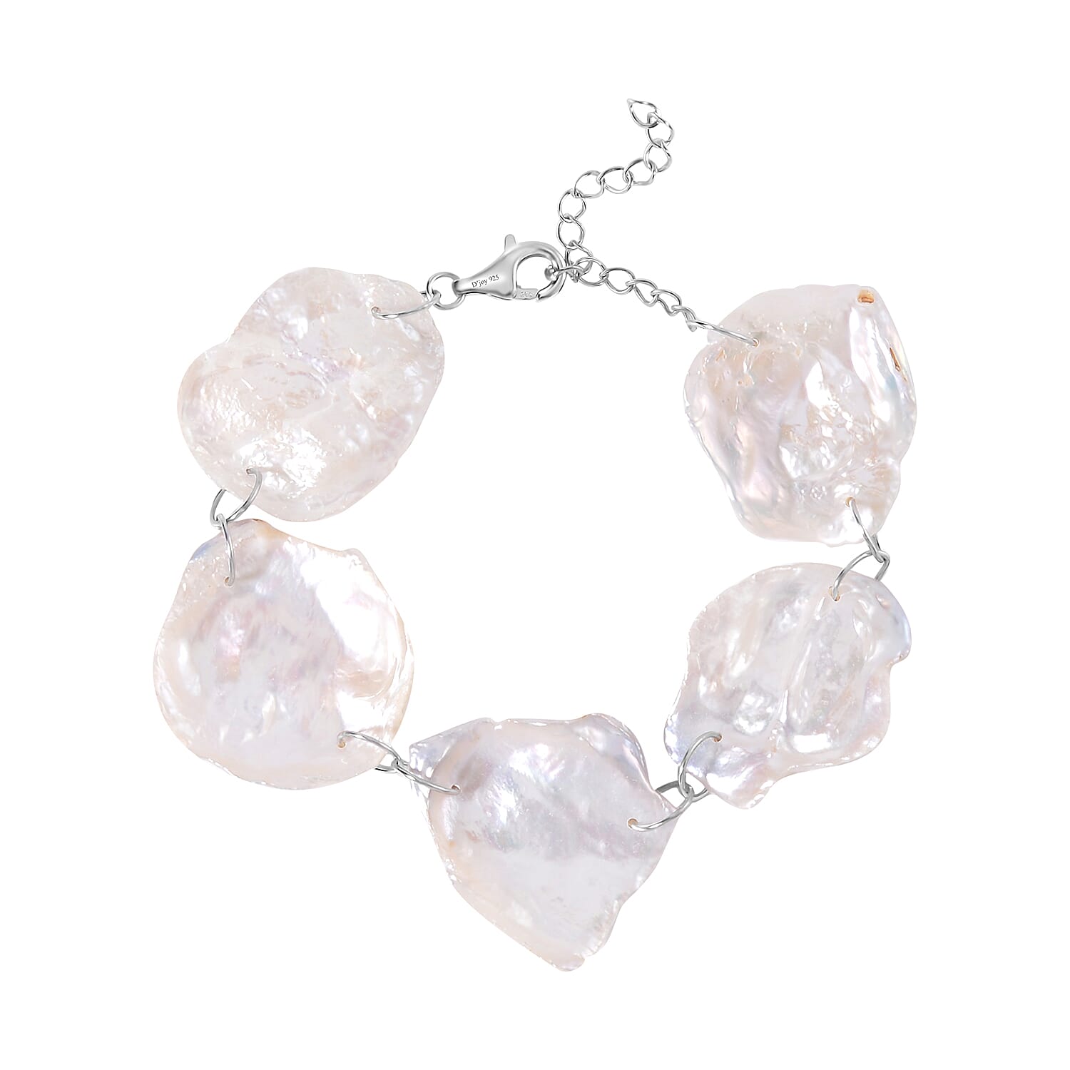 White Keshi Pearl Bracelet in Rhodium Over Sterling Silver (8.00 In)