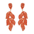 Orange Austrian Crystal Leaf Earrings in Goldtone - Sticky add to cart bar