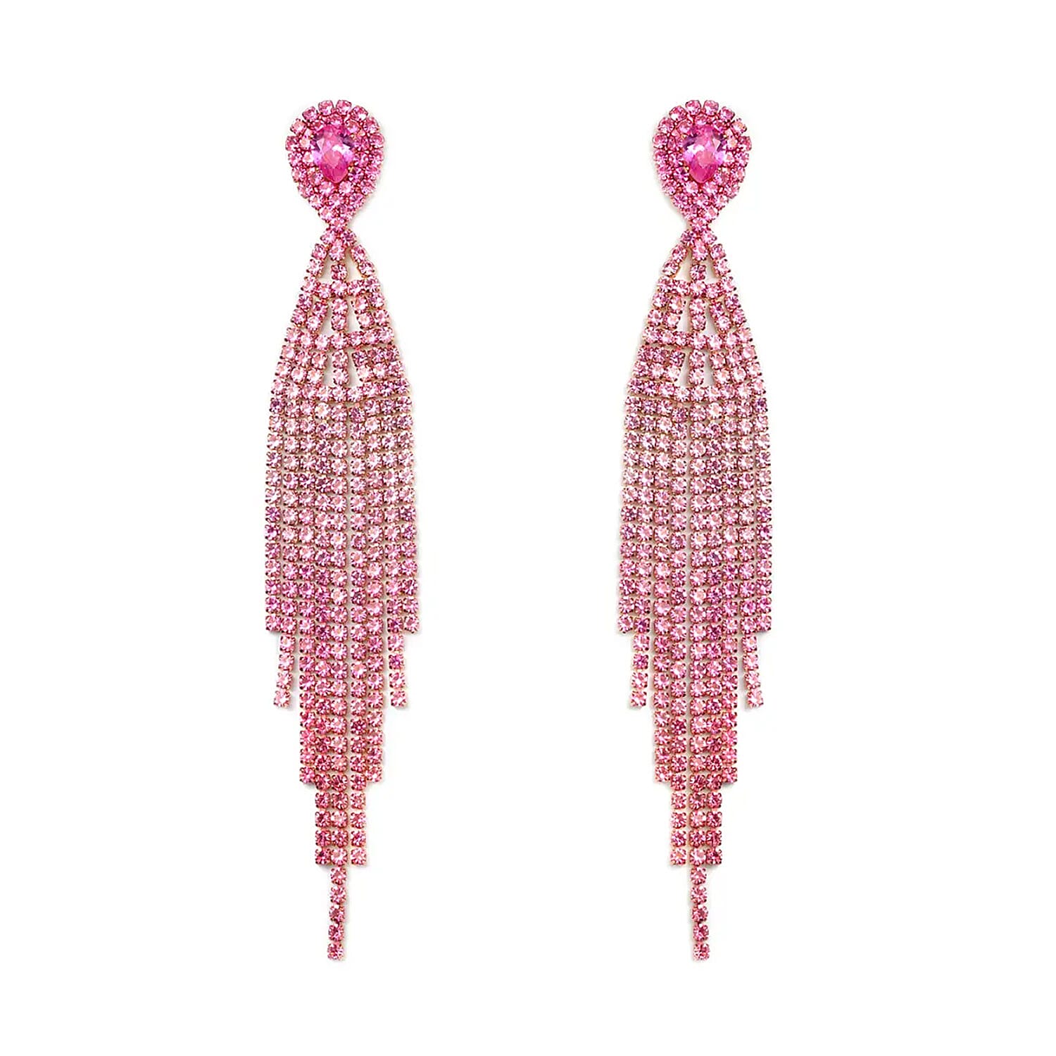 Pink Austrian Crystal Tassels Earrings in Goldtone