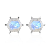 Premium Rainbow Moonstone Stud Earrings in Platinum Over Sterling Silver 1.90 ctw