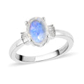 Premium Rainbow Moonston and Diamond Ring in Platinum Over Sterling Silver 1.25 ctw - Sticky add to cart bar
