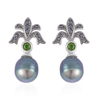 Tahitian Cultured Pearl and Multi Gemstone Drop Earrings in Sterling Silver 0.30 ctw
