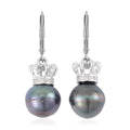 Tahitian Cultured Pearl and White Zircon Lever Back Crown Earrings in Rhodium Over Sterling Silver 0.25 ctw - Sticky add to cart bar
