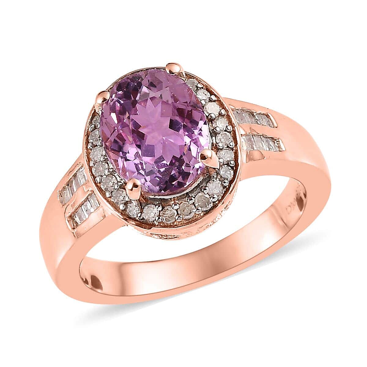 AAA Patroke Kunzite and Diamond Halo Ring in Vermeil Rose Gold Over Sterling Silver 2.85 ctw