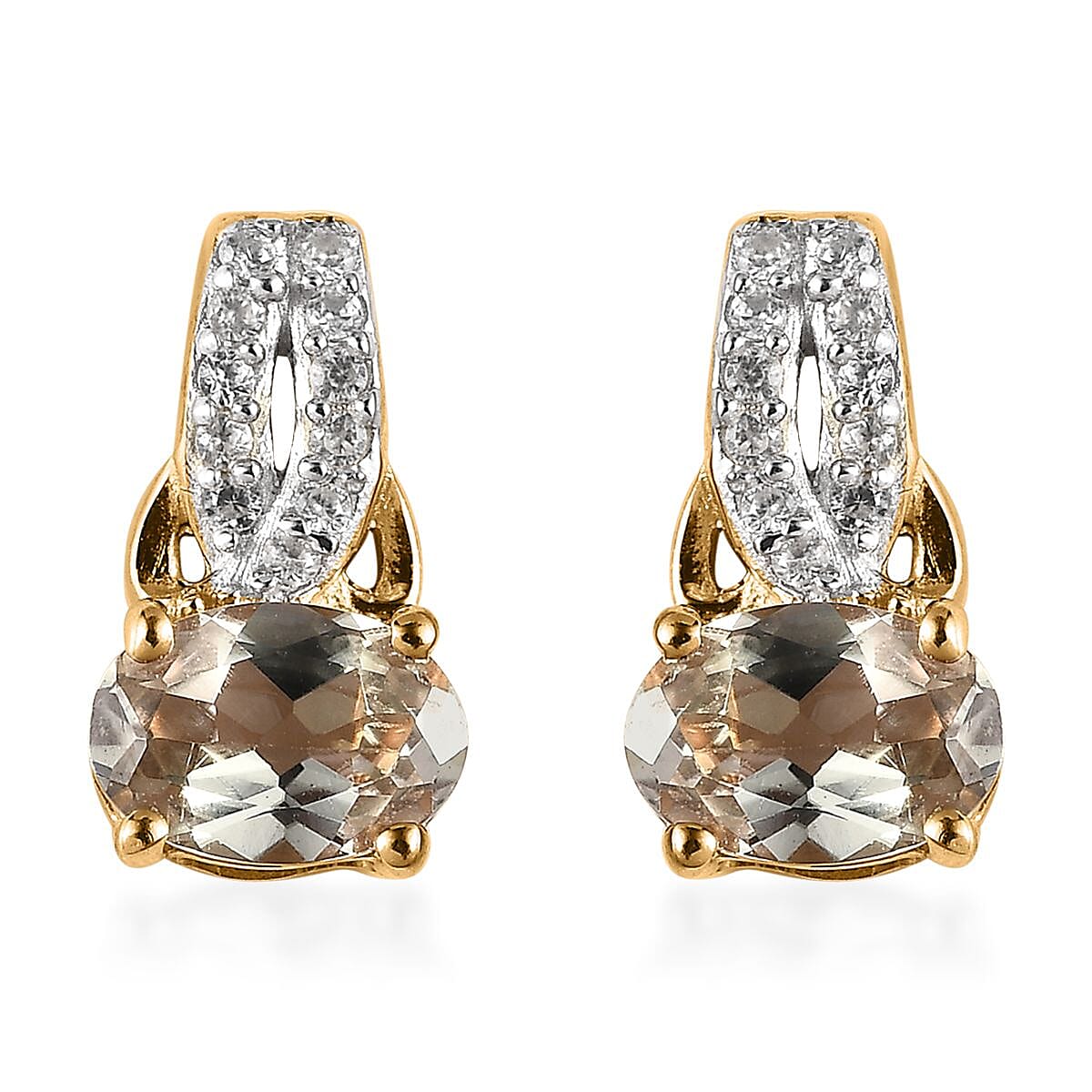 AAA Turkizite and White Zircon Dangle Earrings in Vermeil Yellow Gold Over Sterling Silver 1.00 ctw