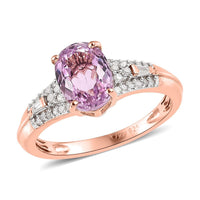 AAA Patroke Kunzite and Diamond Ring in Vermeil Rose Gold Over Sterling Silver 2.00 ctw