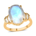 Premium Rainbow Moonstone and Diamond Ring in Vermeil Yellow Gold Over Sterling Silver (Size 10.0) 6.10 ctw - Sticky add to cart bar
