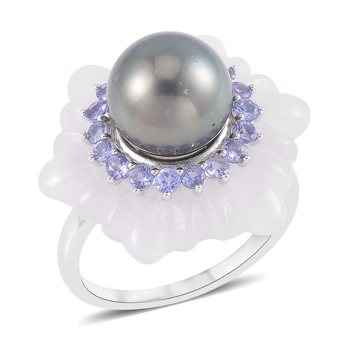 Tahitian Cultured Pearl 10-11mm and Multi Gemstone Ring in Rhodium Over Sterling Silver 26.40 ctw