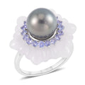 Tahitian Cultured Pearl 10-11mm and Multi Gemstone Ring in Rhodium Over Sterling Silver 26.40 ctw - Sticky add to cart bar