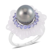Tahitian Cultured Pearl 10-11mm and Multi Gemstone Ring in Rhodium Over Sterling Silver 26.40 ctw
