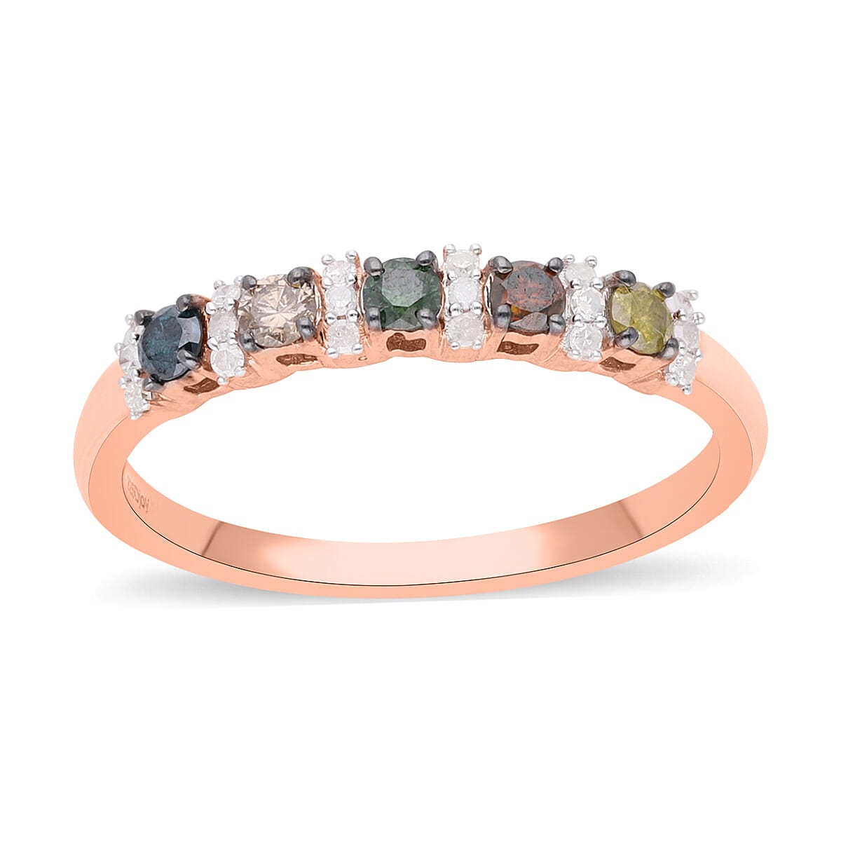 Multi Color Diamond Ring in Vermeil Rose Gold Over Sterling Silver 0.50 ctw