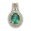 Luxoro 10K Yellow Gold AAA Kagem Zambian Emerald, Natural Yellow and White Diamond I3 Double Halo Pendant 1.50 ctw - Sticky add to cart bar