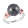 Tahitian Cultured Pearl 11-12mm and Multi Gemstone Ring in Rhodium Over Sterling Silver (Size 10.0) - Sticky add to cart bar