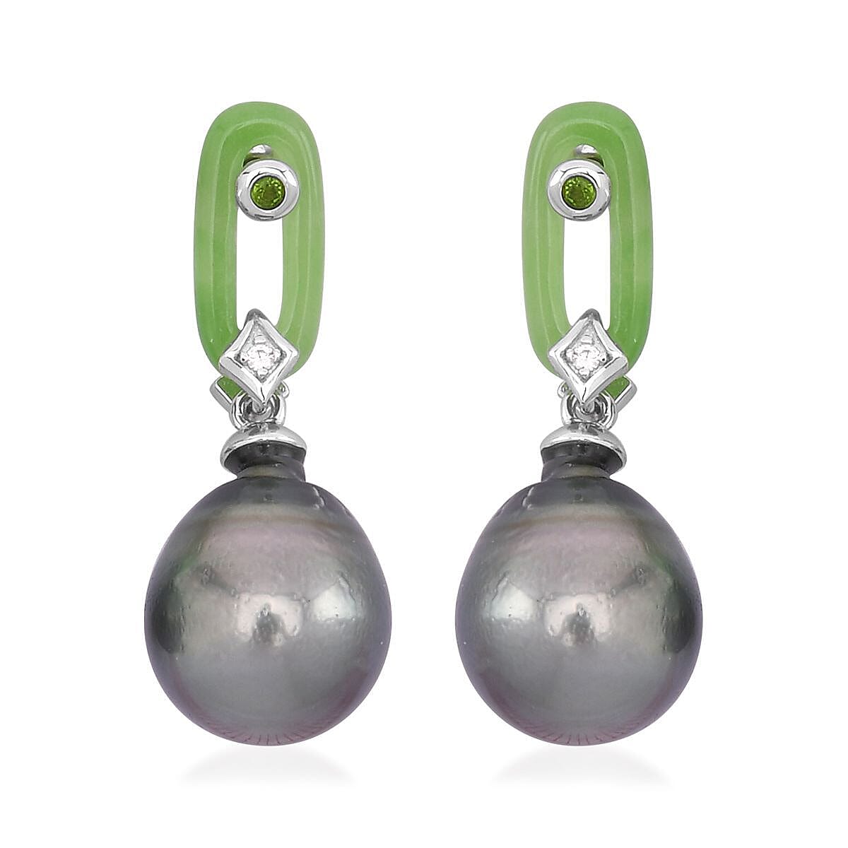 Tahitian Cultured Pearl and Multi Gemstone Earrings in Rhodium Over Sterling Silver 3.25 ctw