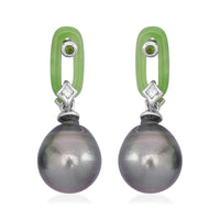 Tahitian Cultured Pearl and Multi Gemstone Earrings in Rhodium Over Sterling Silver 3.25 ctw