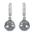 Tahitian Cultured Pearl and Moissanite Drop Earrings in Rhodium Over Sterling Silver 0.15 ctw - Sticky add to cart bar