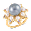 Tahitian Cultured Pearl 10-11mm, Multi Gemstone Ring in Vermeil YG Over Sterling Silver (Size 10.0) 0.30 ctw - Sticky add to cart bar